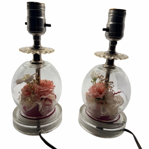 Handmade Vintage Lamps with Pink and White Flowers - Set of 2 - Picture 4 of 13